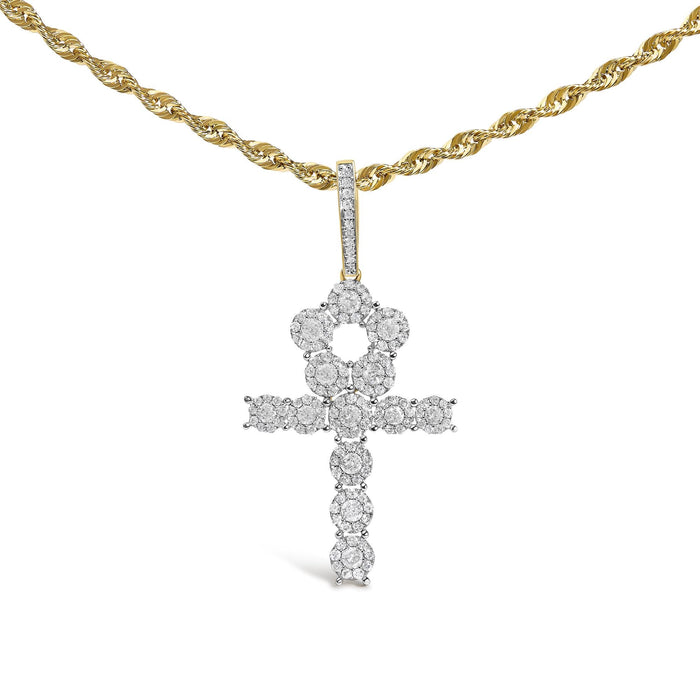 Collar con colgante de cruz Ankh para hombre con diamantes en racimo de 1 3/4 ct. p.t. en oro amarillo de 10K, foto 1
