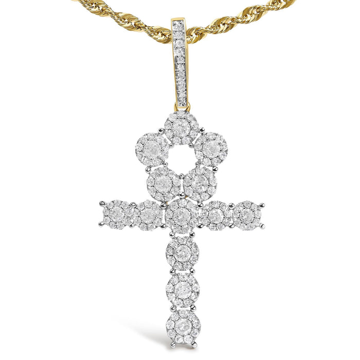 Collar con colgante de cruz Ankh para hombre con diamantes en racimo de 1 3/4 ct. p.t. en oro amarillo de 10K, foto 2