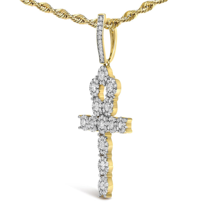 Collar con colgante de cruz Ankh para hombre con diamantes en racimo de 1 3/4 ct. p.t. en oro amarillo de 10K, foto 4