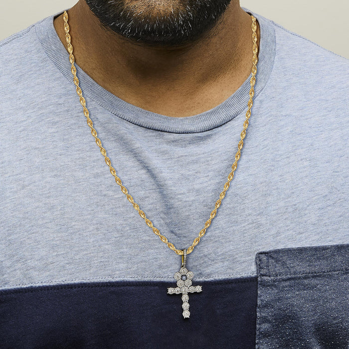 Collar con colgante de cruz Ankh para hombre con diamantes en racimo de 1 3/4 ct. p.t. en oro amarillo de 10K, foto 3