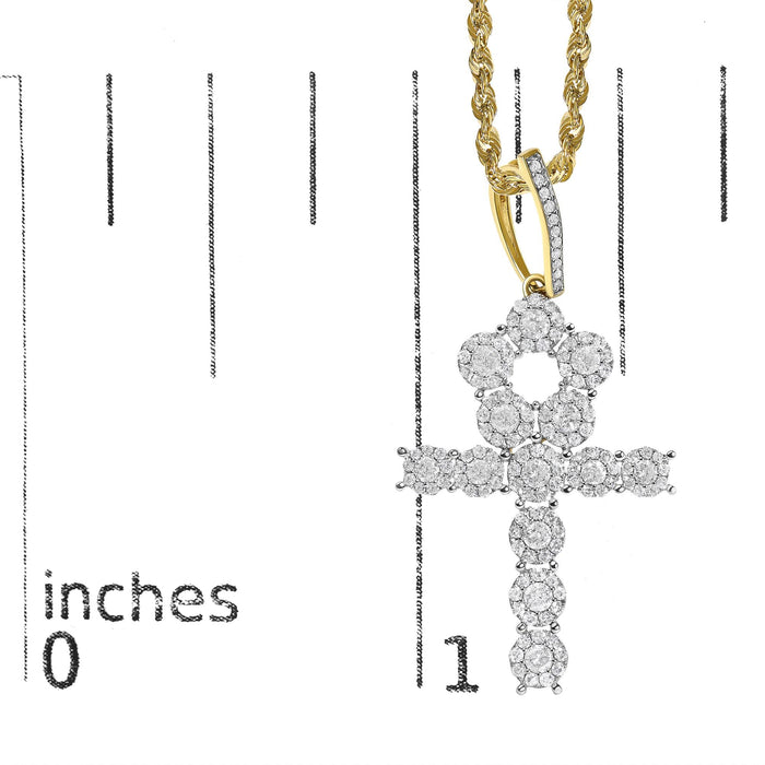 Collar con colgante de cruz Ankh para hombre con diamantes en racimo de 1 3/4 ct. p.t. en oro amarillo de 10K, foto 5
