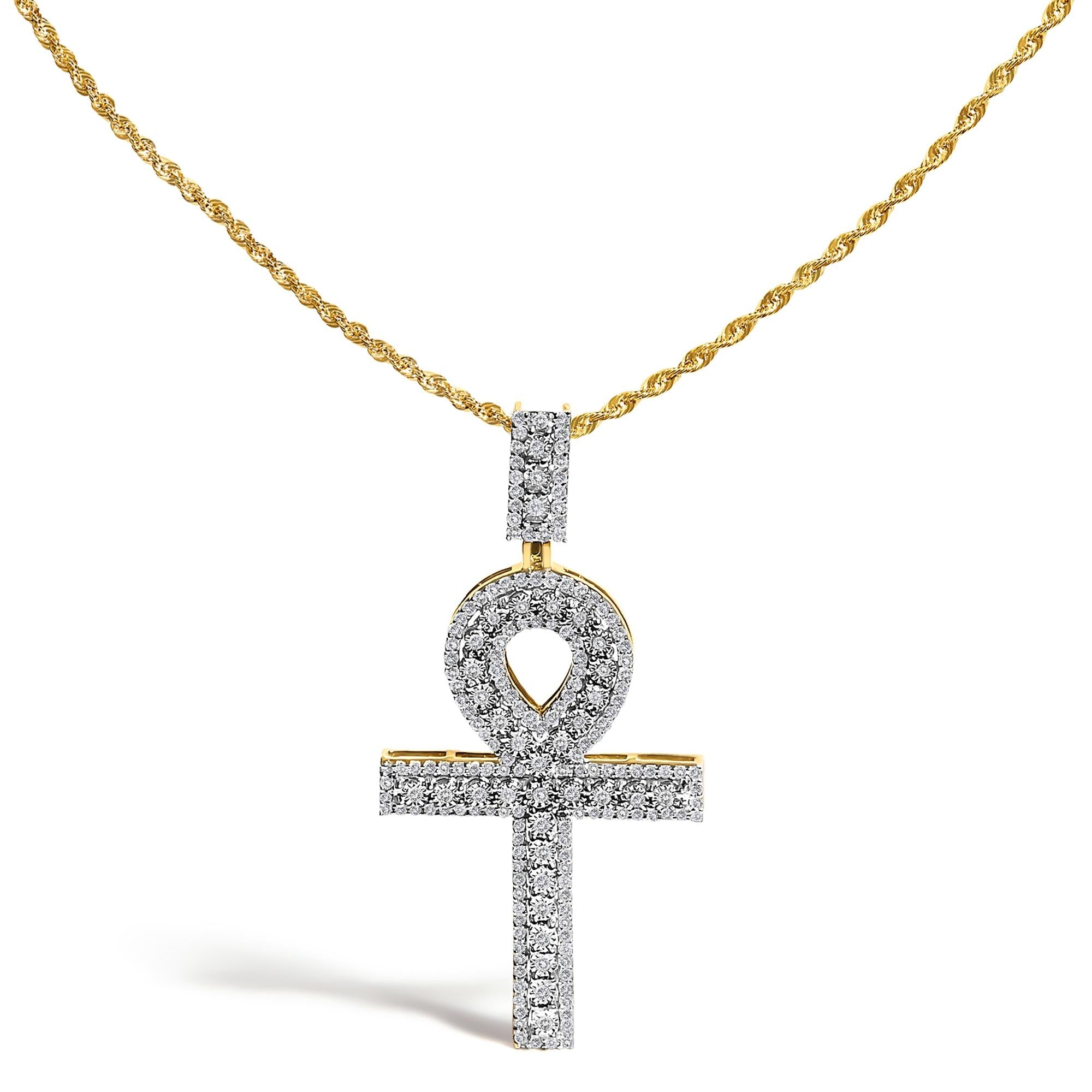 Collar con colgante de cruz Ankh para hombre con diamantes de 1 ct. p.t. en oro amarillo de 10K, foto 1