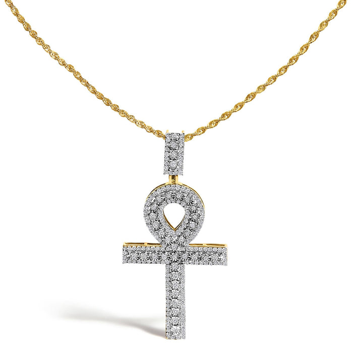 Collar con colgante de cruz Ankh para hombre con diamantes de 1 ct. p.t. en oro amarillo de 10K, foto 1