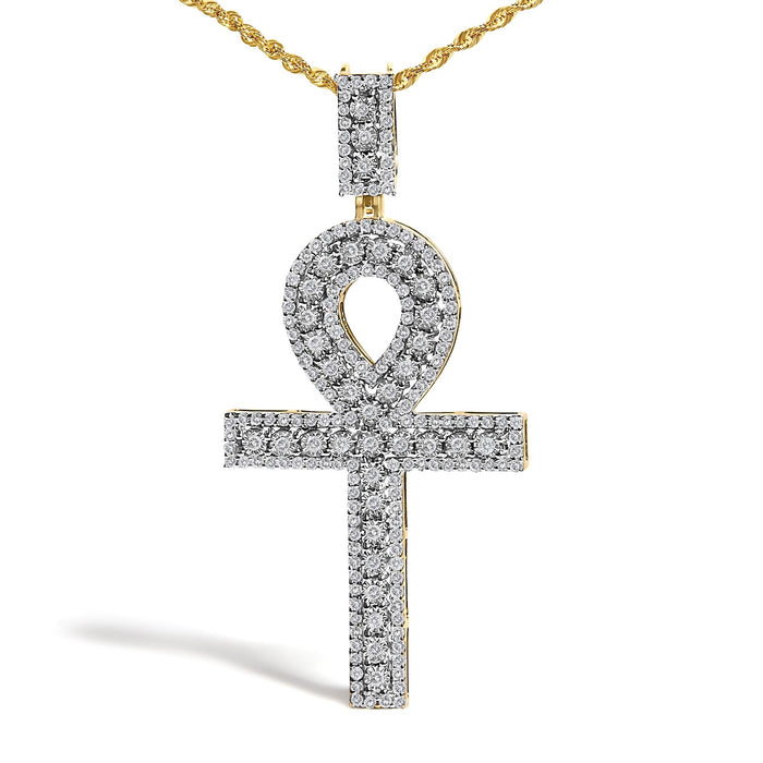 Collar con colgante de cruz Ankh para hombre con diamantes de 1 ct. p.t. en oro amarillo de 10K, foto 2