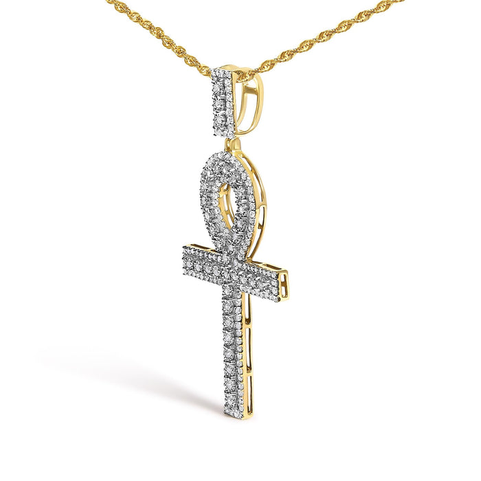 Collar con colgante de cruz Ankh para hombre con diamantes de 1 ct. p.t. en oro amarillo de 10K, foto 4
