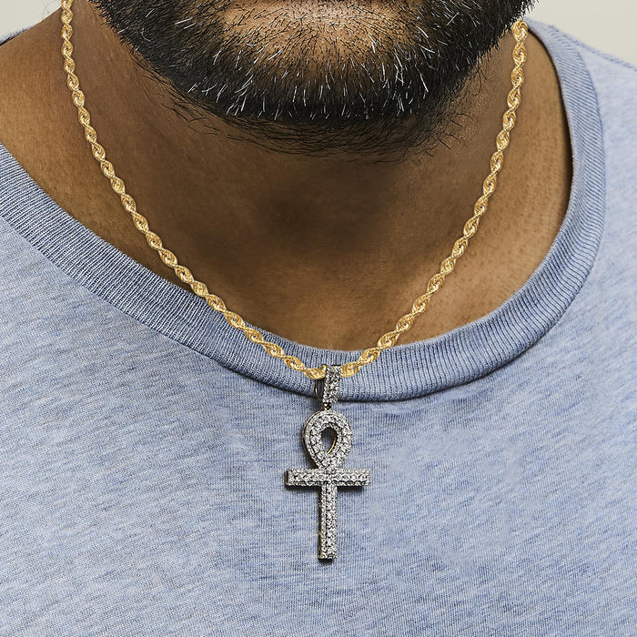 Collar con colgante de cruz Ankh para hombre con diamantes de 1 ct. p.t. en oro amarillo de 10K, foto 3