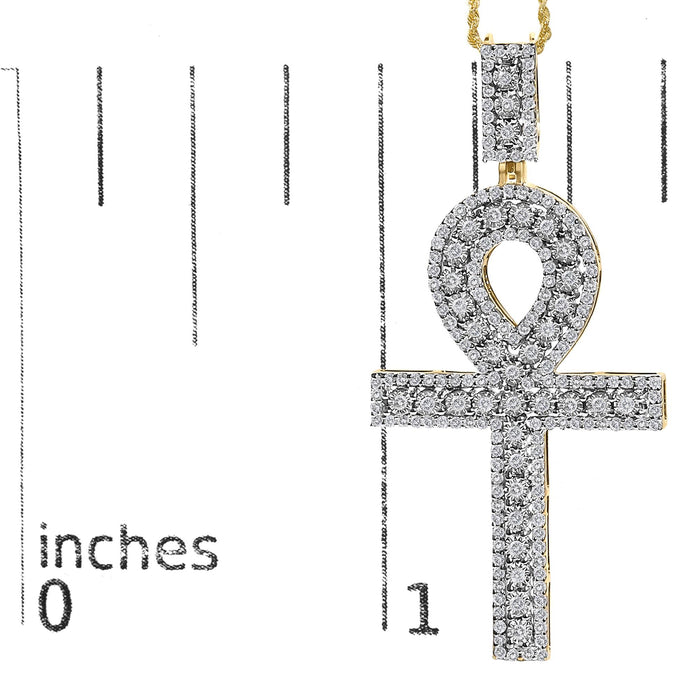 Collar con colgante de cruz Ankh para hombre con diamantes de 1 ct. p.t. en oro amarillo de 10K, foto 5