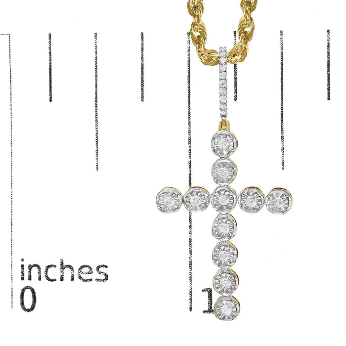 Collar con colgante de cruz de círculos Miracle-Set para hombre con diamantes de 5/8 ct. p.t. en oro amarillo de 10K, foto 5