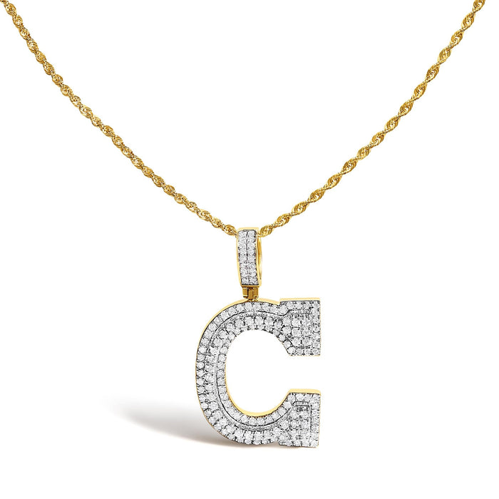 Collar con colgante de inicial letra C para hombre con diamantes de 1 3/4 ct. p.t. en oro amarillo de 10K, foto 1