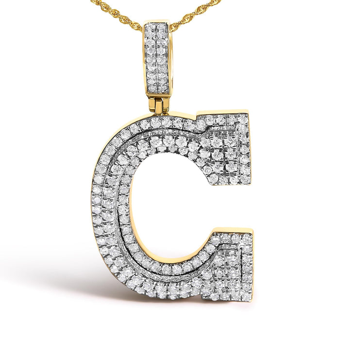 Collar con colgante de inicial letra C para hombre con diamantes de 1 3/4 ct. p.t. en oro amarillo de 10K, foto 2