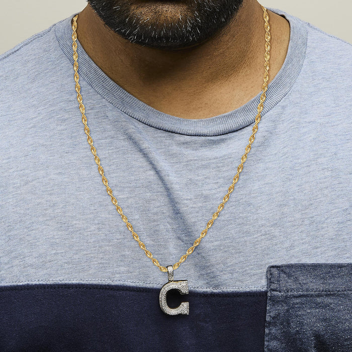 Collar con colgante de inicial letra C para hombre con diamantes de 1 3/4 ct. p.t. en oro amarillo de 10K, foto 3