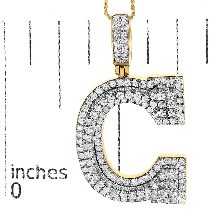 Collar con colgante de inicial letra C para hombre con diamantes de 1 3/4 ct. p.t. en oro amarillo de 10K, foto 5