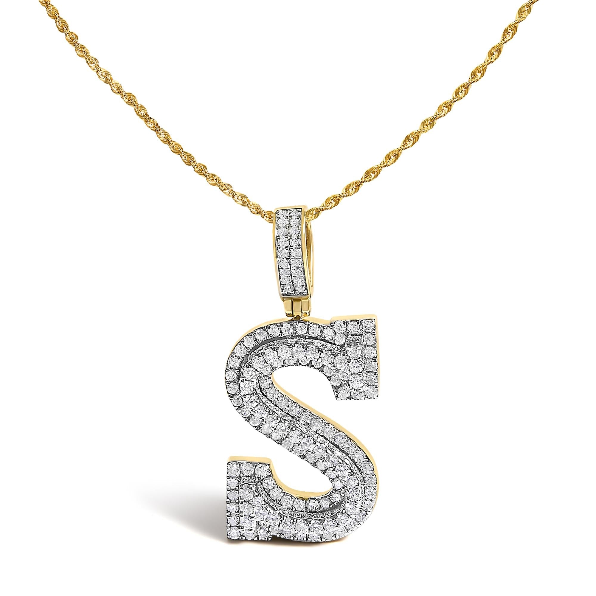 Collar con colgante de inicial letra S para hombre con diamantes de 1 5/8 ct. p.t. en oro amarillo de 10K, foto 1