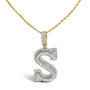 Collar con colgante de inicial letra S para hombre con diamantes de 1 5/8 ct. p.t. en oro amarillo de 10K, foto 1