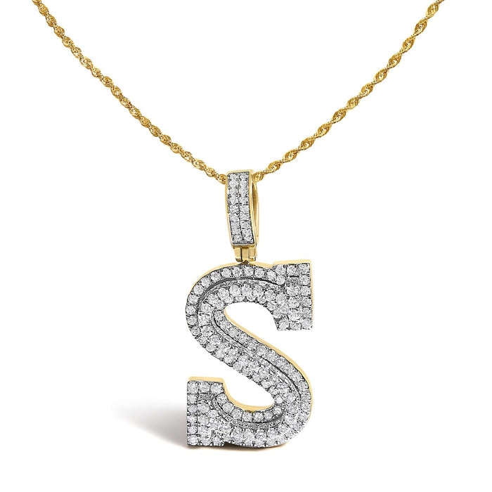 Collar con colgante de inicial letra S para hombre con diamantes de 1 5/8 ct. p.t. en oro amarillo de 10K, foto 1