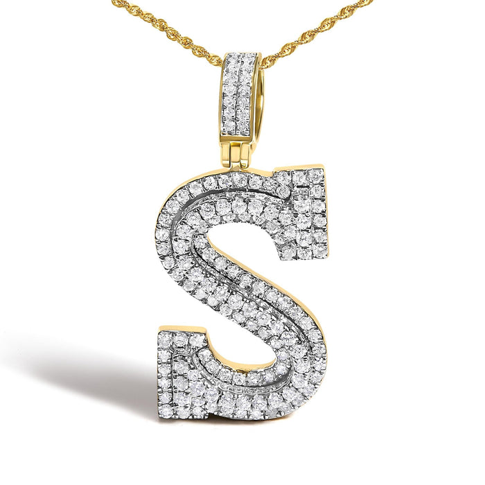Collar con colgante de inicial letra S para hombre con diamantes de 1 5/8 ct. p.t. en oro amarillo de 10K, foto 2