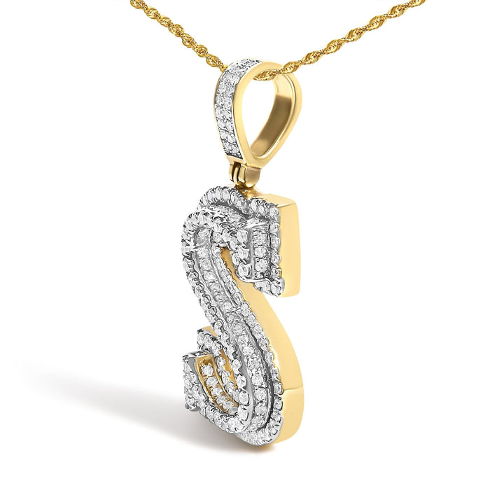 Collar con colgante de inicial letra S para hombre con diamantes de 1 5/8 ct. p.t. en oro amarillo de 10K, foto 4