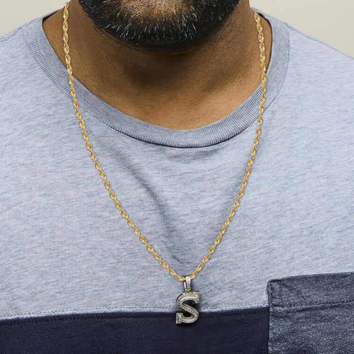 Collar con colgante de inicial letra S para hombre con diamantes de 1 5/8 ct. p.t. en oro amarillo de 10K, foto 3