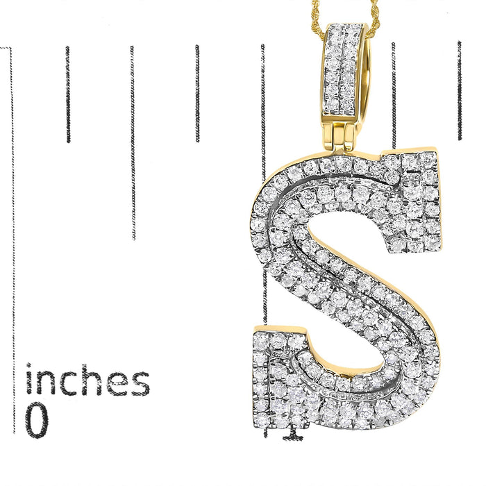 Collar con colgante de inicial letra S para hombre con diamantes de 1 5/8 ct. p.t. en oro amarillo de 10K, foto 5