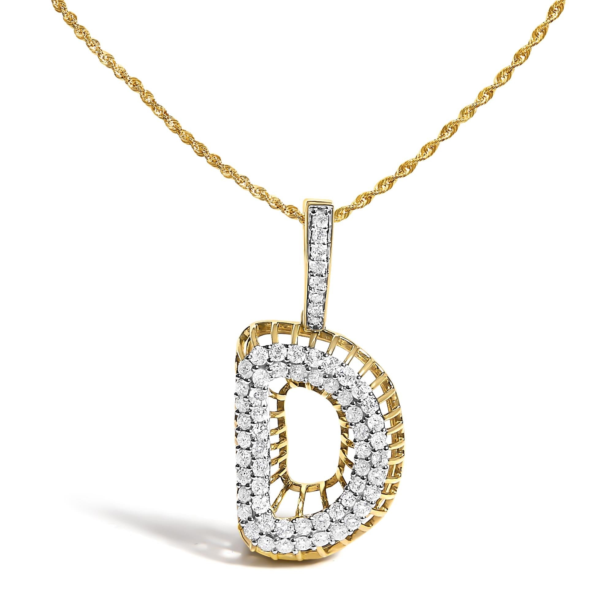 Collar con colgante de inicial letra D para hombre con diamantes de 1 1/5 ct. p.t. en oro amarillo de 10K, foto 1