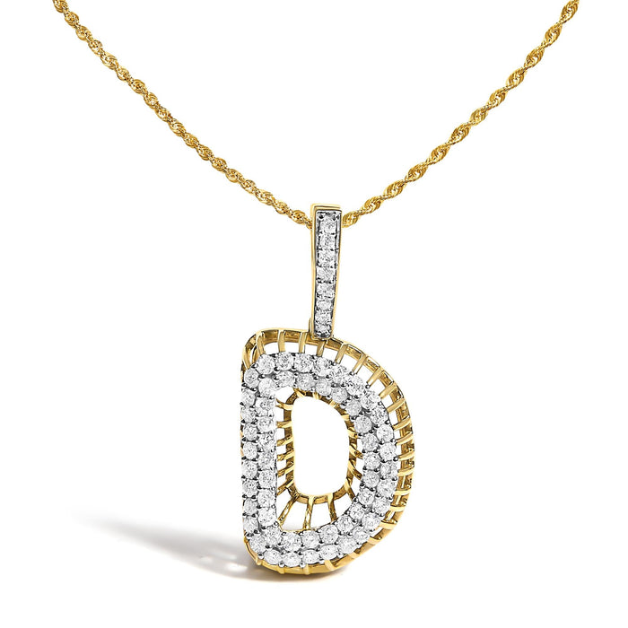 Collar con colgante de inicial letra D para hombre con diamantes de 1 1/5 ct. p.t. en oro amarillo de 10K, foto 1