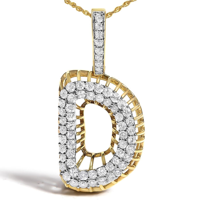 Collar con colgante de inicial letra D para hombre con diamantes de 1 1/5 ct. p.t. en oro amarillo de 10K, foto 2