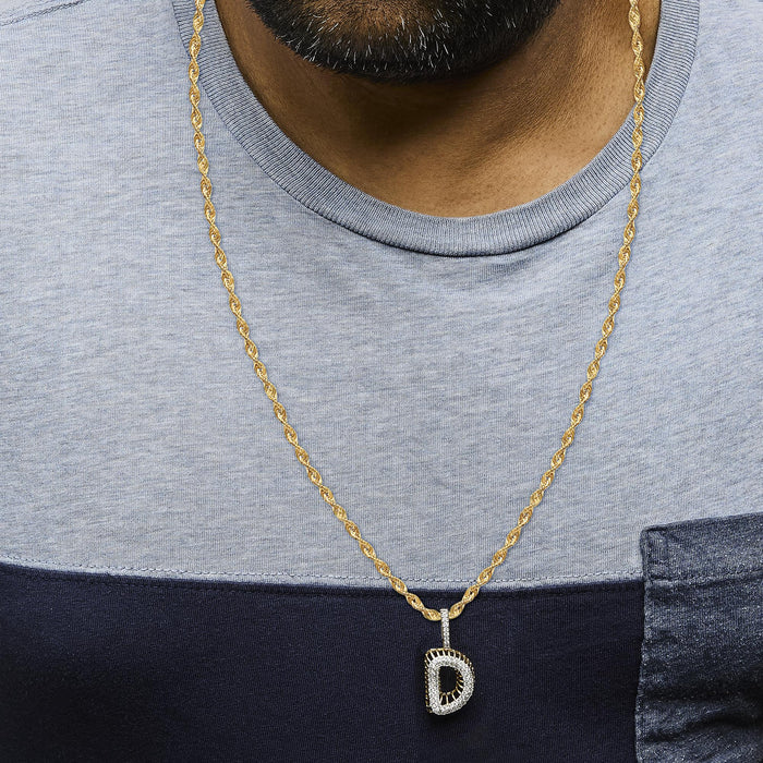 Collar con colgante de inicial letra D para hombre con diamantes de 1 1/5 ct. p.t. en oro amarillo de 10K, foto 3