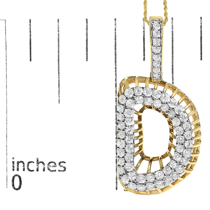 Collar con colgante de inicial letra D para hombre con diamantes de 1 1/5 ct. p.t. en oro amarillo de 10K, foto 5