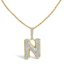 Collar con colgante de inicial letra N para hombre con diamantes de 1 1/2 ct. p.t. en oro amarillo de 10K, foto 1