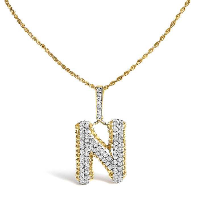 Collar con colgante de inicial letra N para hombre con diamantes de 1 1/2 ct. p.t. en oro amarillo de 10K, foto 1