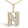 Collar con colgante de inicial letra N para hombre con diamantes de 1 1/2 ct. p.t. en oro amarillo de 10K, foto 2