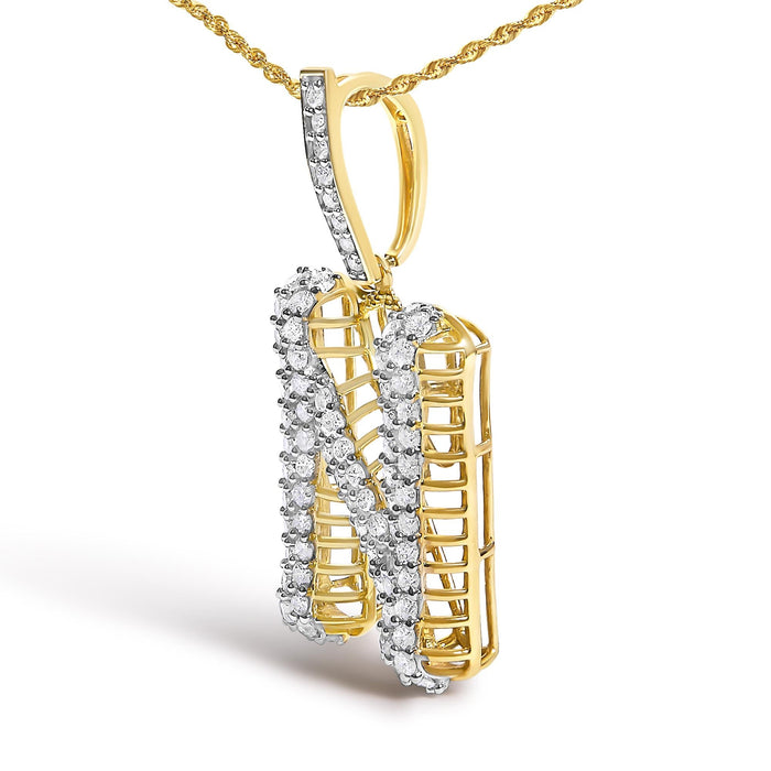 Collar con colgante de inicial letra N para hombre con diamantes de 1 1/2 ct. p.t. en oro amarillo de 10K, foto 4
