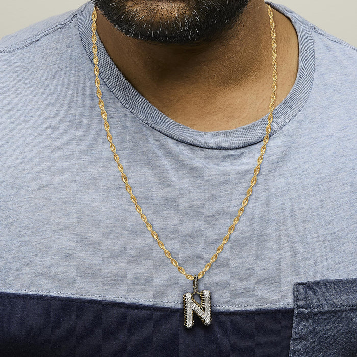 Collar con colgante de inicial letra N para hombre con diamantes de 1 1/2 ct. p.t. en oro amarillo de 10K, foto 3