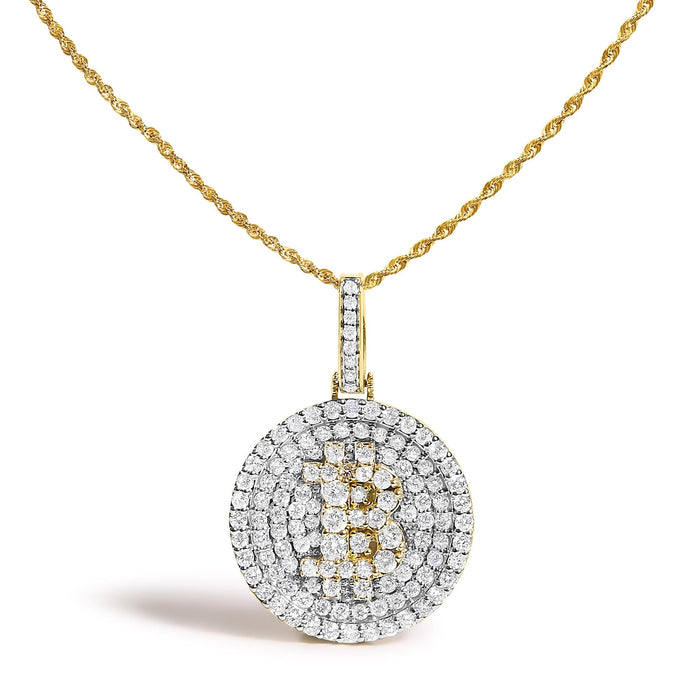 Collar con colgante de Bitcoin letra B con diamantes de 2 1/3 ct. p.t. en oro amarillo de 10K, foto 1