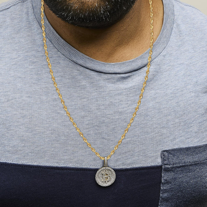 Collar con colgante de Bitcoin letra B con diamantes de 2 1/3 ct. p.t. en oro amarillo de 10K, foto 3