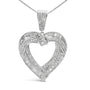 1 Ct. T.W. Baguette and Round Diamond Open Heart Pendant Necklace in Sterling Silver, photo 2