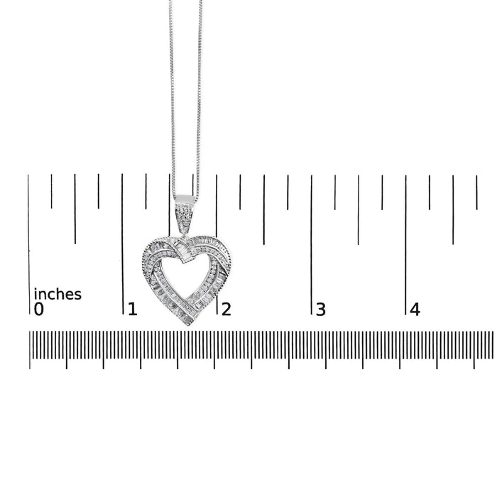 1 Ct. T.W. Baguette and Round Diamond Open Heart Pendant Necklace in Sterling Silver, photo 5
