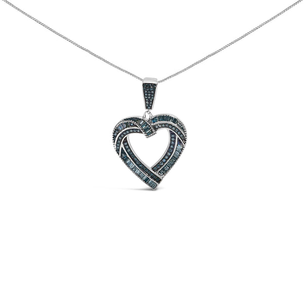 1 Ct. T.W. Baguette and Round Treated Blue Diamond Open Heart Pendant Necklace in Sterling Silver, photo 1