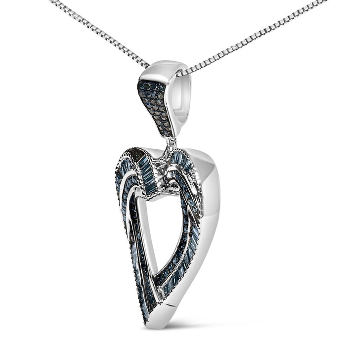 1 Ct. T.W. Baguette and Round Treated Blue Diamond Open Heart Pendant Necklace in Sterling Silver, photo 4