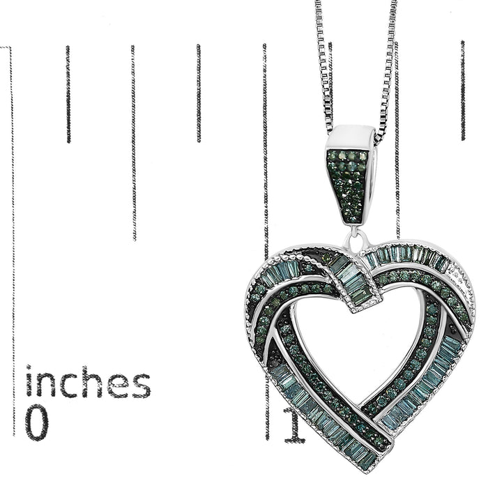 1 Ct. T.W. Baguette and Round Treated Blue Diamond Open Heart Pendant Necklace in Sterling Silver, photo 5