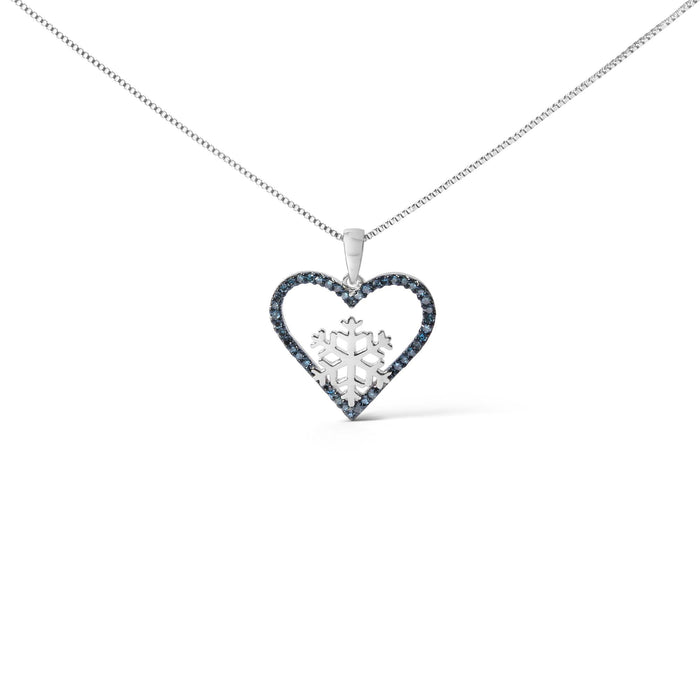 Collar con colgante de corazón con diamantes azules tratados de 1/10 ct. p.t. en plata de ley, foto 1