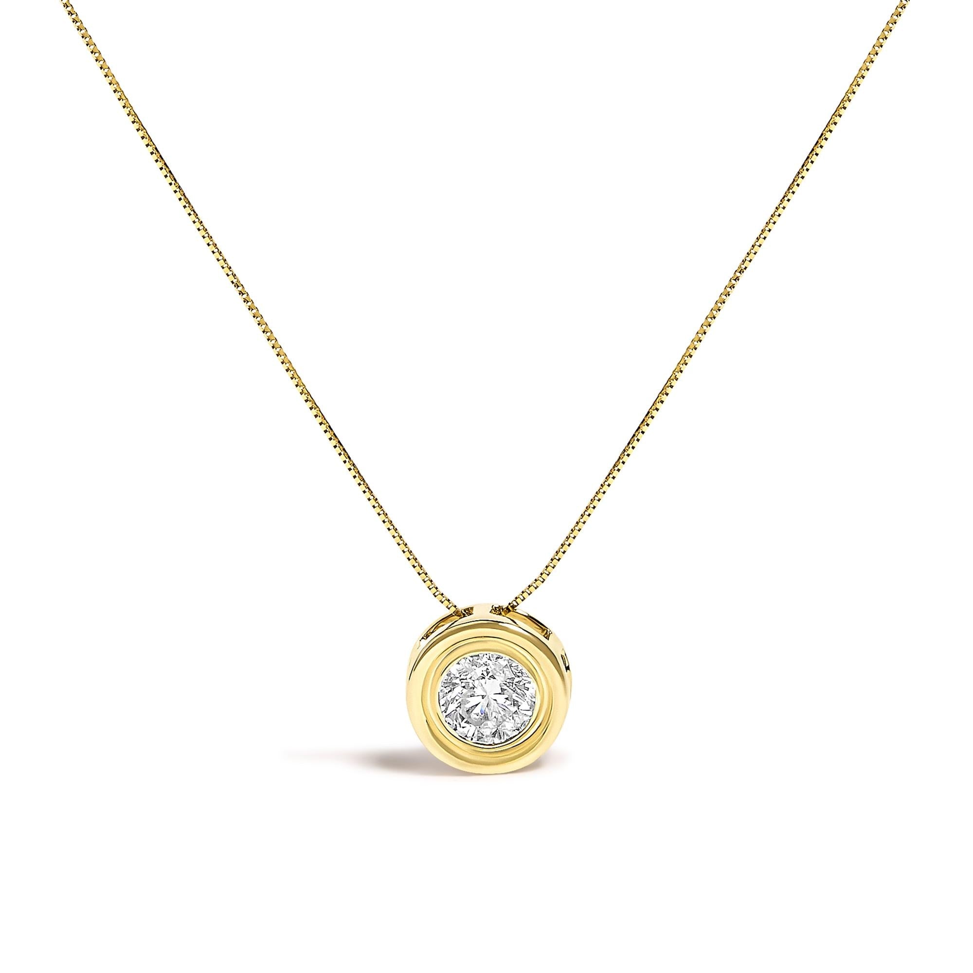 Collar con colgante solitario de bisel con diamante champán redondo de 1 3/8 ct. p.t. en oro amarillo de 14K, foto 1