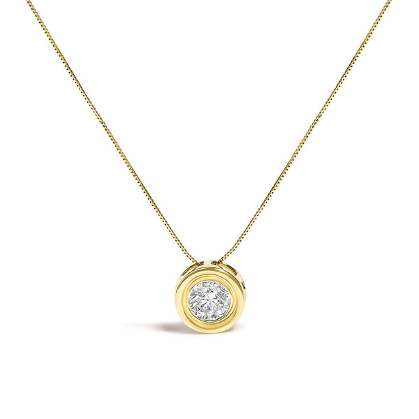 1 3/8 Ct. T.W. Bezel-Set Round Champagne Diamond Solitaire Pendant Necklace in 14K Yellow Gold, photo 1