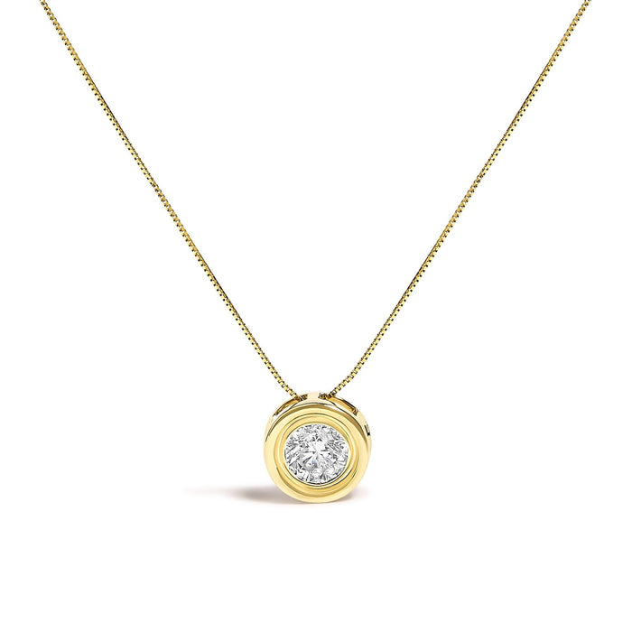 Collar con colgante solitario de bisel con diamante champán redondo de 1 3/8 ct. p.t. en oro amarillo de 14K, foto 1