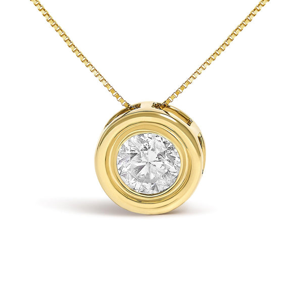 1 3/8 Ct. T.W. Bezel-Set Round Champagne Diamond Solitaire Pendant Necklace in 14K Yellow Gold, photo 2