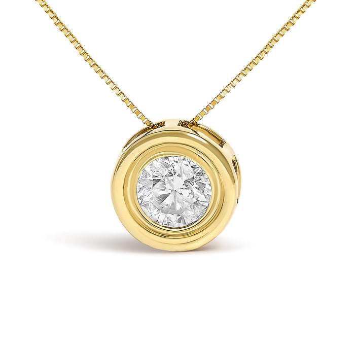 Collar con colgante solitario de bisel con diamante champán redondo de 1 3/8 ct. p.t. en oro amarillo de 14K, foto 2