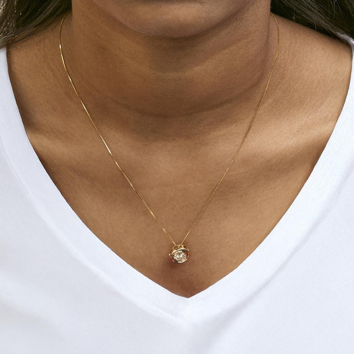 Collar con colgante solitario de bisel con diamante champán redondo de 1 3/8 ct. p.t. en oro amarillo de 14K, foto 3