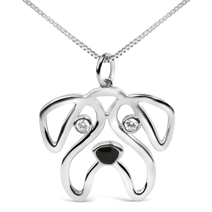 Collar con colgante de perro pug con detalle de diamante en plata de ley, foto 1