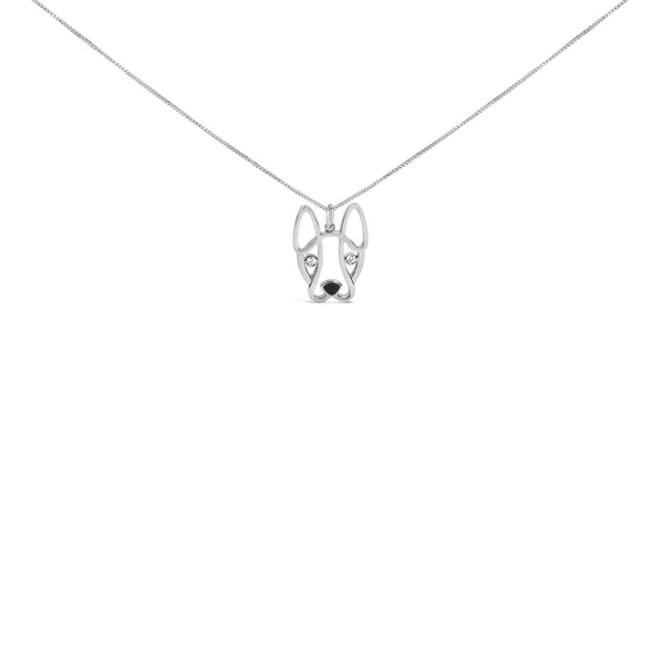 Collar con colgante de bulldog francés con detalle de diamante y esmalte negro en plata de ley, foto 2