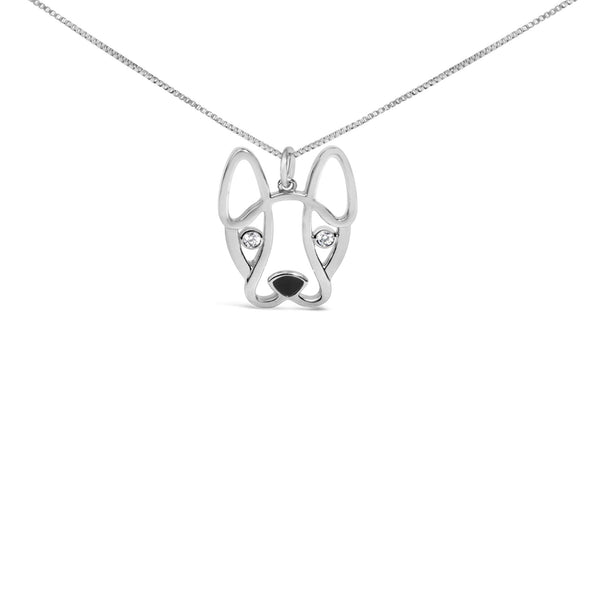 Collar con colgante de bulldog francés con detalle de diamante y esmalte negro en plata de ley, foto 1